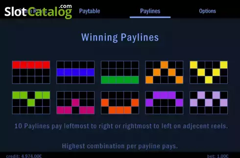 Pay Lines screen. Continental Princess slot