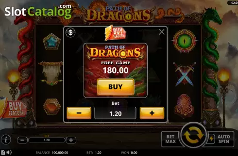 Buy Feature Screen. Path of Dragons slot