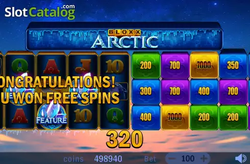 Free Spins Gameplay Screen. Bloxx Arctic slot