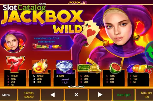 PayTable Screen. Jackbox Wild slot