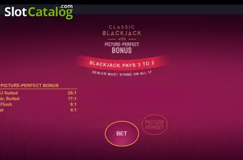 Game screen. Classic Blackjack with Picture-Perfect Bonus slot