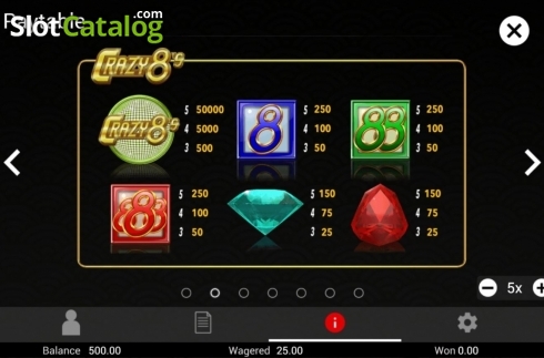 Paytable. Crazy 8's slot