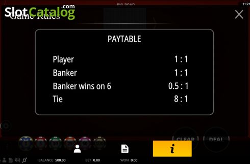 Paytable screen. Baccarat (RNGPlay) slot