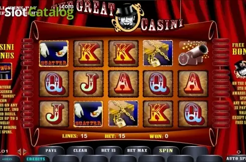 Game Workflow screen . The Great Casini slot