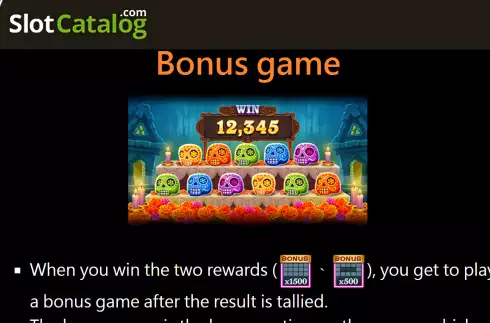 Bonus Game screen. Calaca Bingo slot