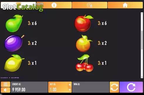 Pay Table screen 2. Forest Fruit 5 slot