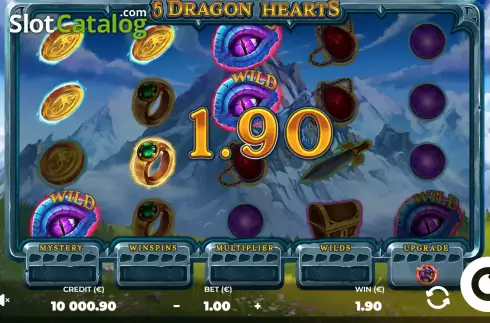 Win screen. 5 Dragon Hearts slot