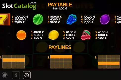 Paytable screen. Twenty Fruits slot