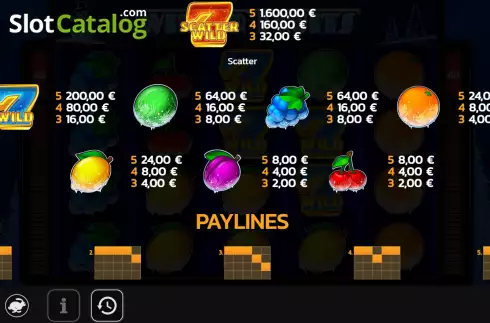 PayTable screen. Winter Fruits slot