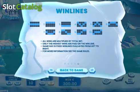 Paylines screen. PengWins slot