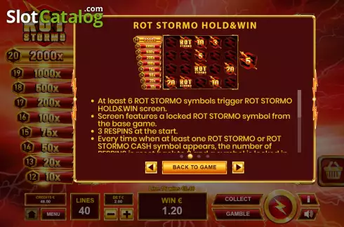Hold and Win screen. Rot Stormo slot