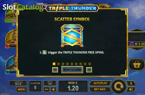 Game Features screen. Triple Thunder slot