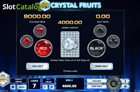 Risk Game screen. 81 Crystal Fruits slot