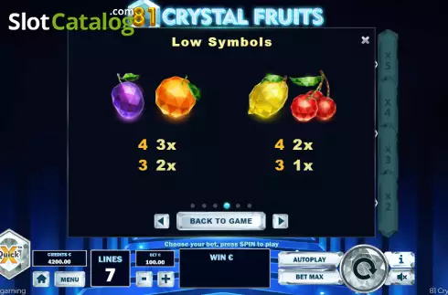 Paytable screen 2. 81 Crystal Fruits slot