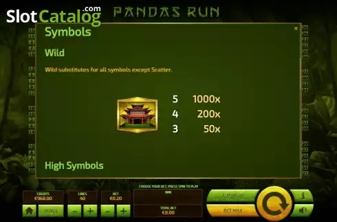 Paytable 2. Panda's Run slot