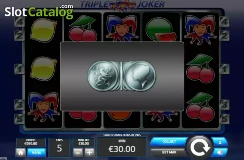 Risk (Double up) game screen. Triple Joker (Tom Horn Gaming) slot