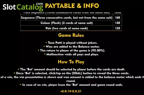 Game Rules screen 3. Teen Patti (Top Spin Games) slot