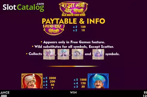 PayTable screen 2. Raja Mantri Chor Sipahi slot