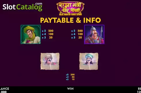 PayTable screen 3. Raja Mantri Chor Sipahi slot