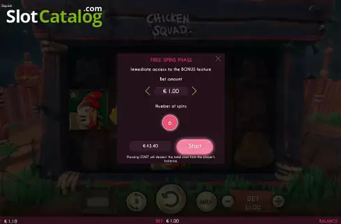 Buy Feature Screen. Chicken Squad slot