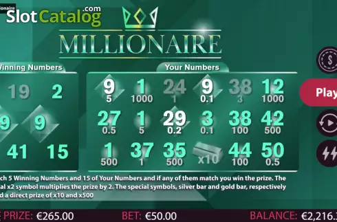 Win screen. Millionaire slot