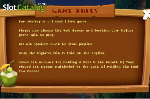 Hold Reel Rules Screen. Fun Monkey slot