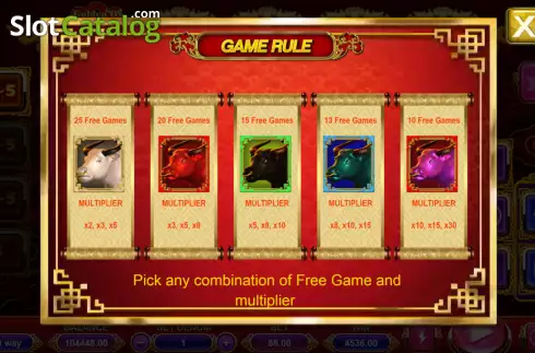 Free Game and Multiplier screen. Golden Ox (Triple Profits Games) slot