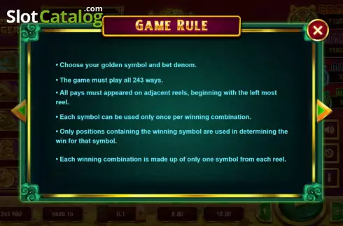 Rules Screen. Fortune Tiger (Triple Profits Games) slot