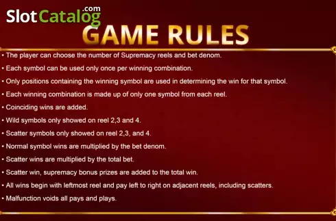 Rules Screen. 8 Dragons (Trople Profits Games) slot