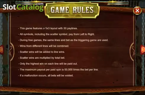 Game Rules screen. Wild West Glory slot