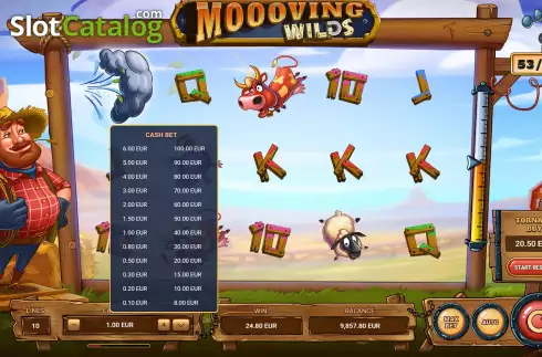 Bets Screen. Moooving Wilds slot