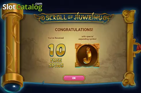 Free Spins Win Screen. Scroll of Jiuweihu slot