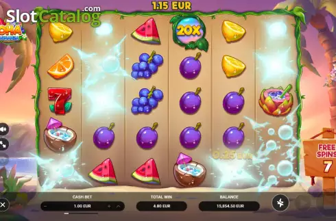 Free Spins Gameplay Screen 2. Aloha: Fruit Bonanza slot