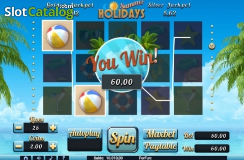 Win Screen. Summer Holidays slot