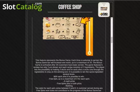 Bonus game screen. Coffee Shop slot