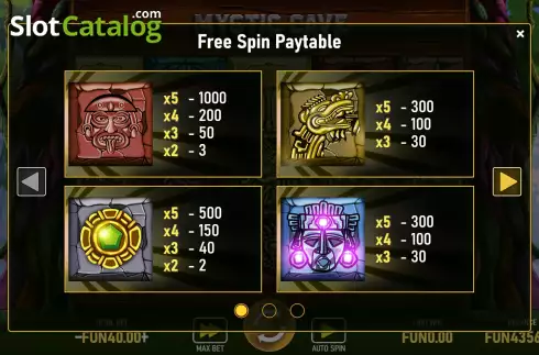 Paytable. Mystic Cave slot