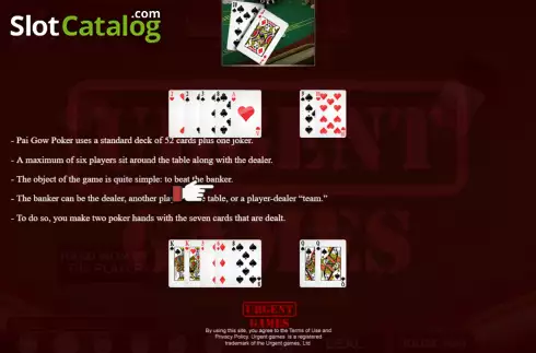 Game Rules screen. Pai Gow Poker (Urgent Games) slot