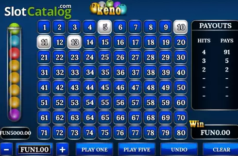 Game screen 2. Keno (Urgent Games) slot