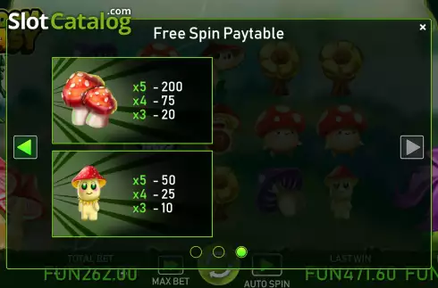 Free Spin Paytable screen 3. Mashroom Fantasy slot