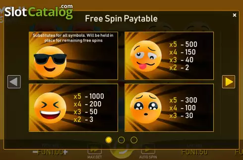 FS Paytable screen. Emoji Slots slot
