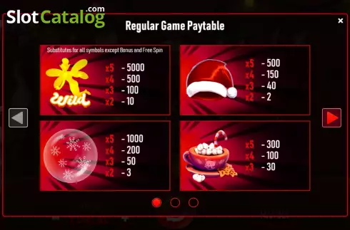 PayTable screen. Santa Slots slot