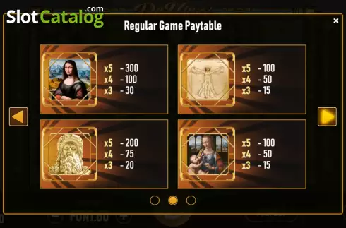 PayTable screen 2. Da Vinci Slots slot
