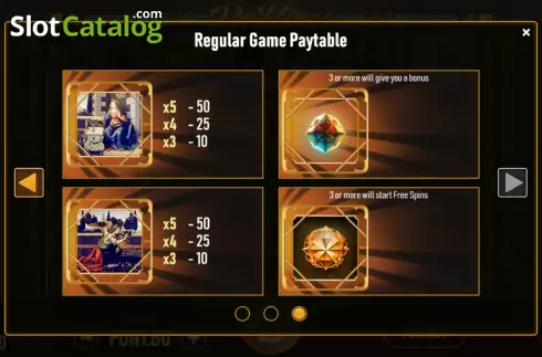 PayTable screen 3. Da Vinci Slots slot