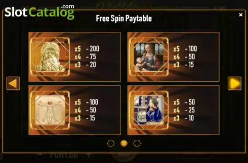 PayTable screen 6. Da Vinci Slots slot