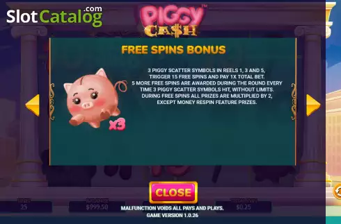 Free spins screen. Piggy Cash slot