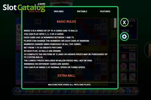 Paytable. Bingo 3 slot