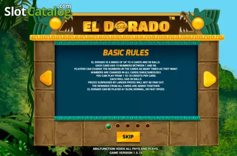 Game Rules screen. El Dorado (Vibra Gaming) slot