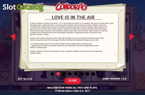 Love is in the air feature screen. Condorito slot