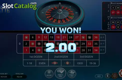 Win screen. European Roulette (Vibra Gaming) slot