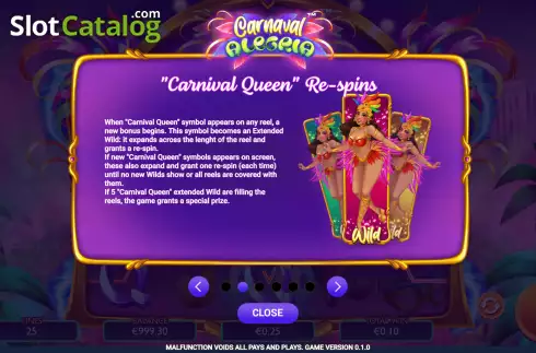 Respins screen. Carnaval Alegria slot